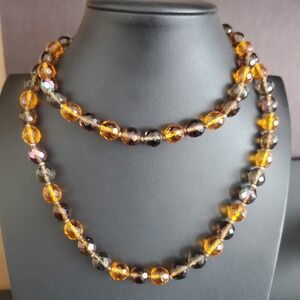 VTG Joan Rivers Czech Faceted Crystal Bead Necklace Brown and Amber Long